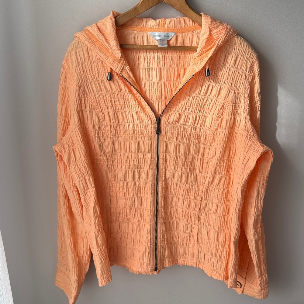 Christopher & Banks Crinkle Texture Zip Front Hooded Jacket Lightweight Layer - Picture 4 of 8